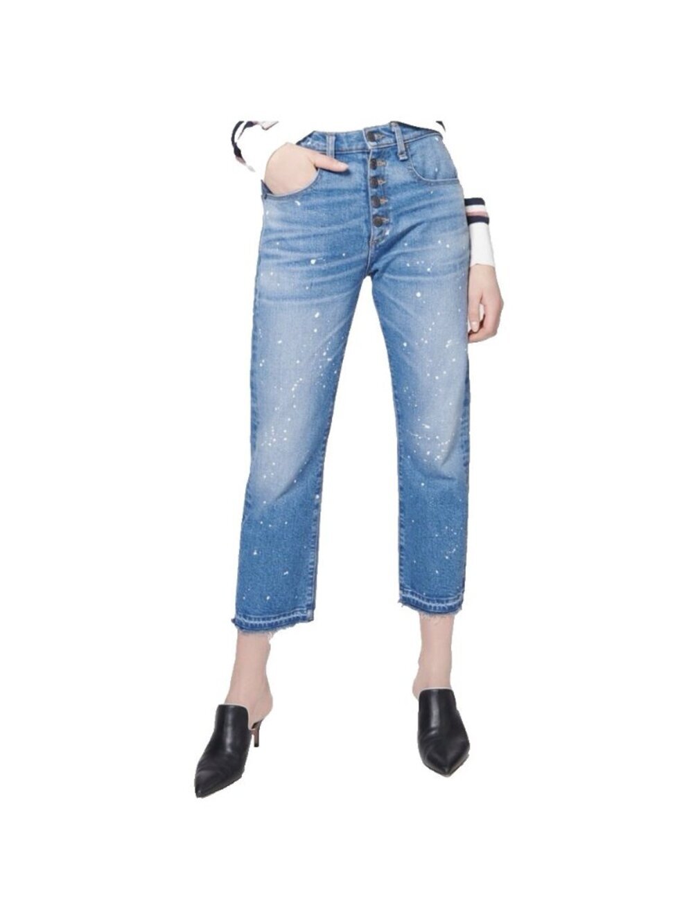 Veronica Beard Jeans SZ 24/00 Ines Girlfriend Paint Splatter Button Fly Cropped